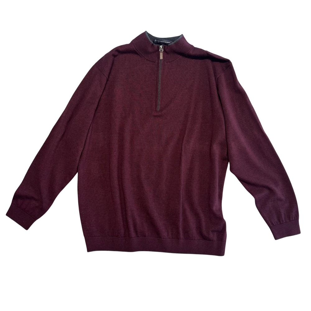 Hart Schaffner‎ Marx Mens Size 2X Tall Burgundy Merino Wool Quarter Zip Sweater